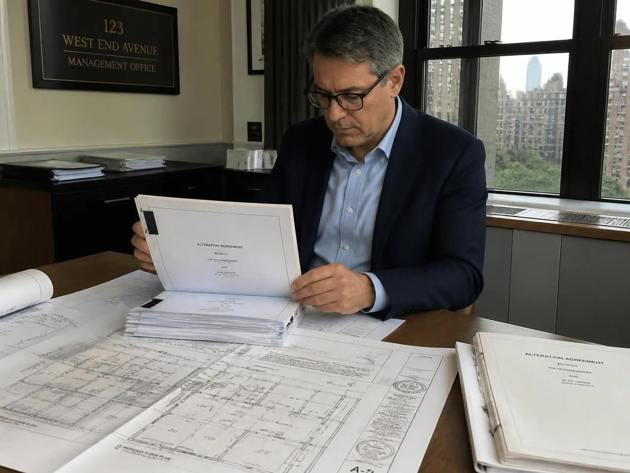 Co-op board approved contractor NYC preparing an alteration agreement package with stamped drawings
