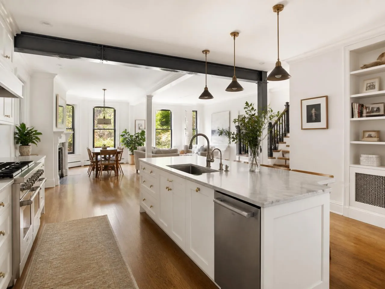 Brooklyn kitchen renovation by Melani General Contractor with steel beam header and custom cabinetry in a brownstone