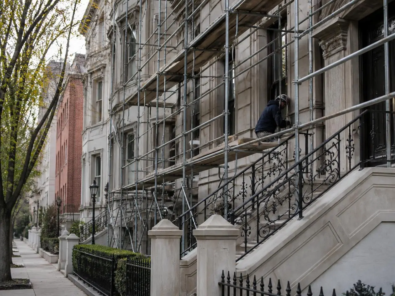 Manhattan townhouse renovation by Melani General Contractor — limestone facade restoration on the Upper East Side