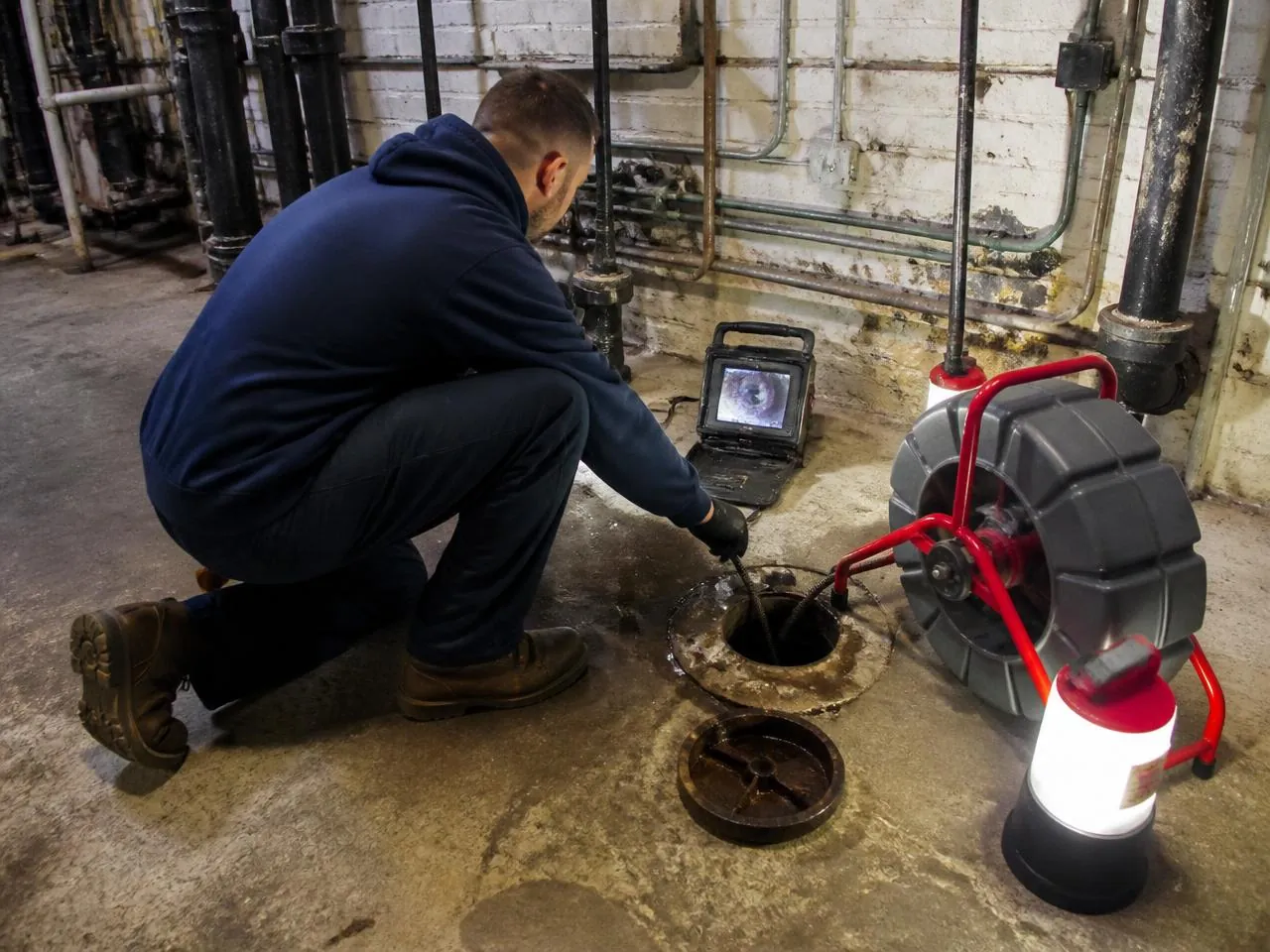 Camera inspection and drain cleaning of a main sewer line in an NYC building — plumbing repair NYC