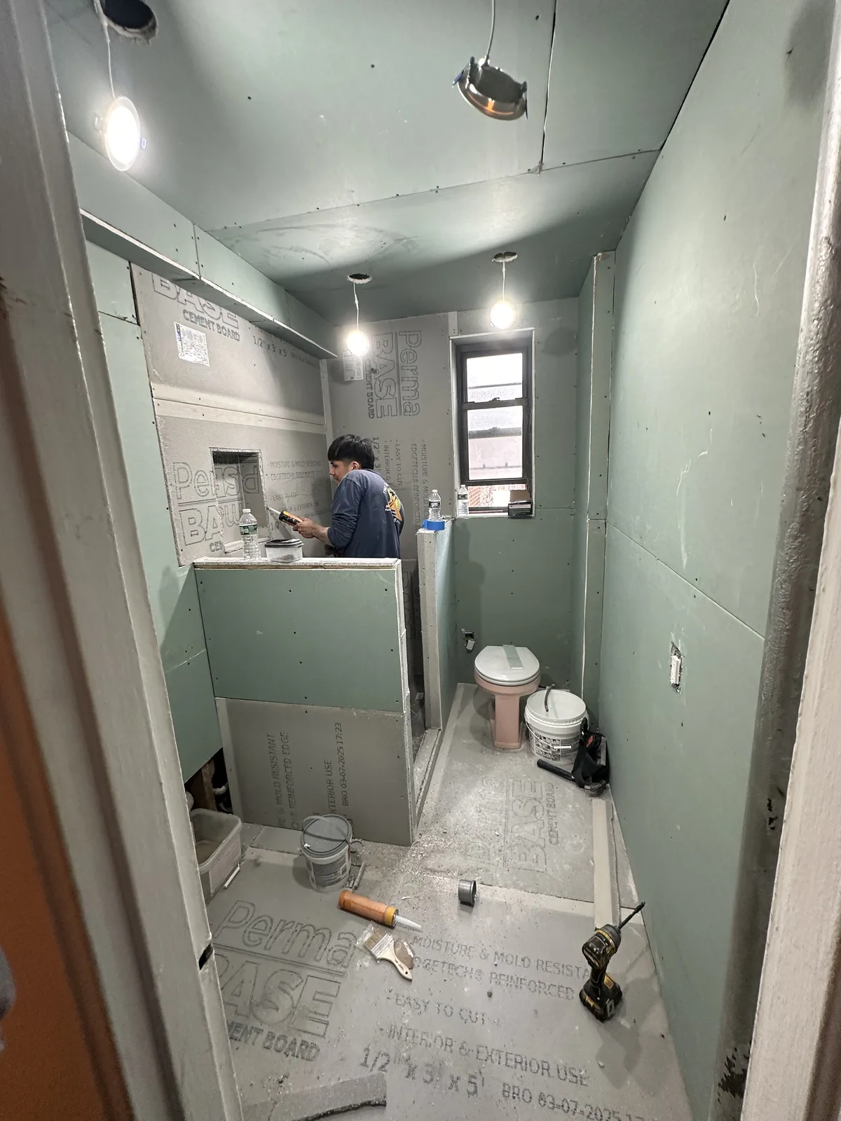 Bathroom renovation cement board waterproofing in New York City