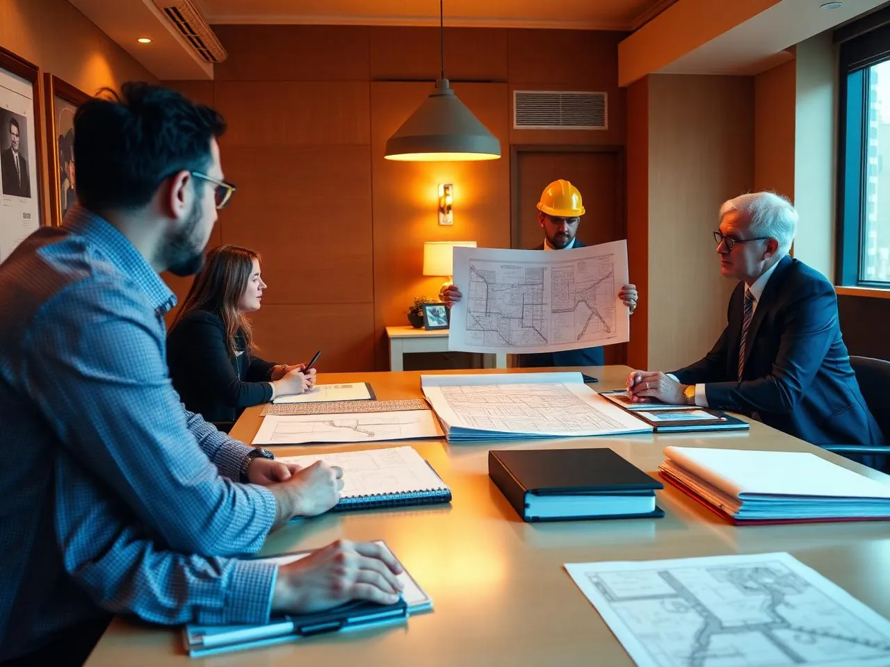 Contractor presenting drawings to a co-op board and managing agent in a New York City building meeting room