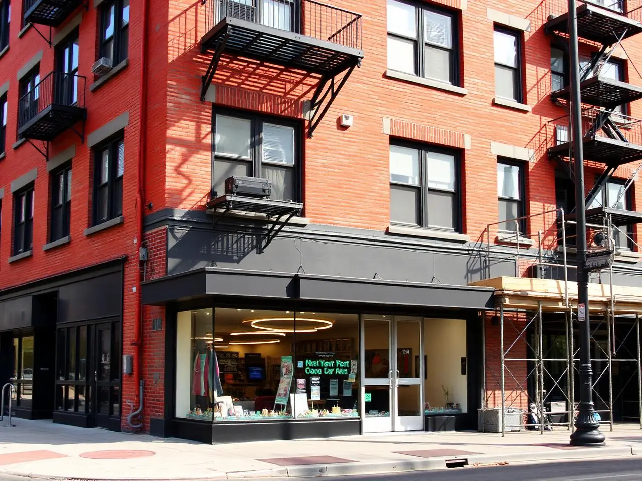 NYC mixed-use building with open ground-floor retail and apartments above during renovation