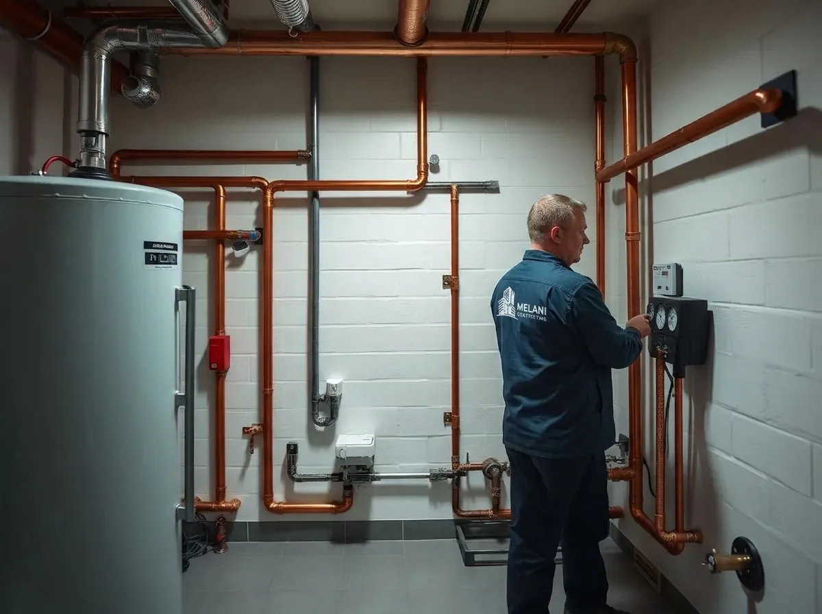 New high-efficiency boiler and hot water tank in an NYC apartment building boiler room