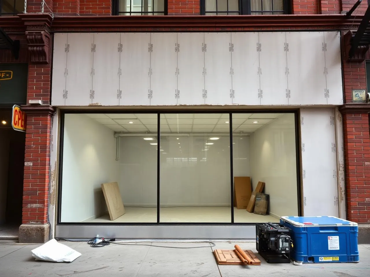 Retail storefront buildout in progress in a historic Brooklyn Heights commercial building
