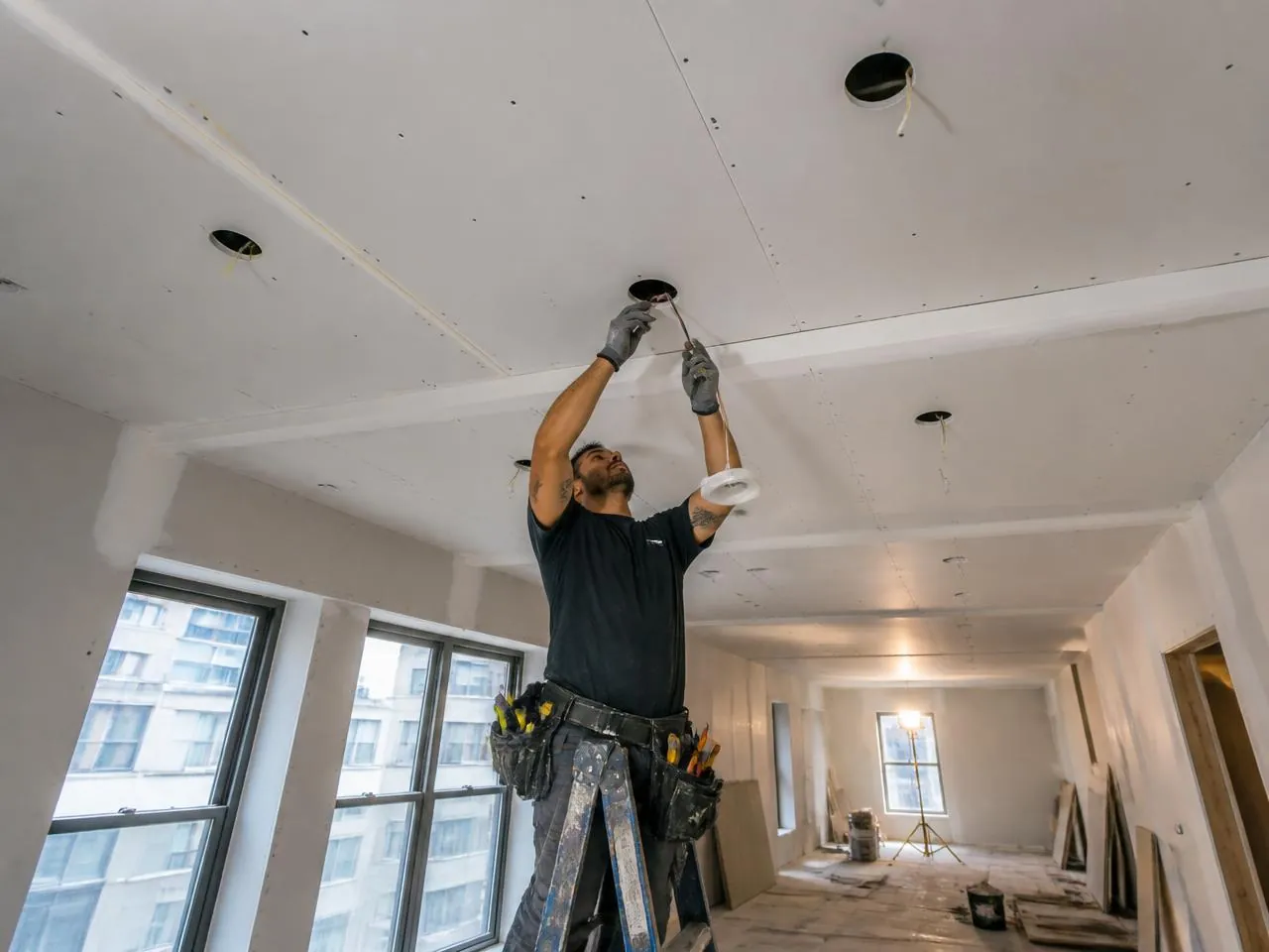 Recessed lighting installation during an NYC apartment renovation by a licensed electrical contractor