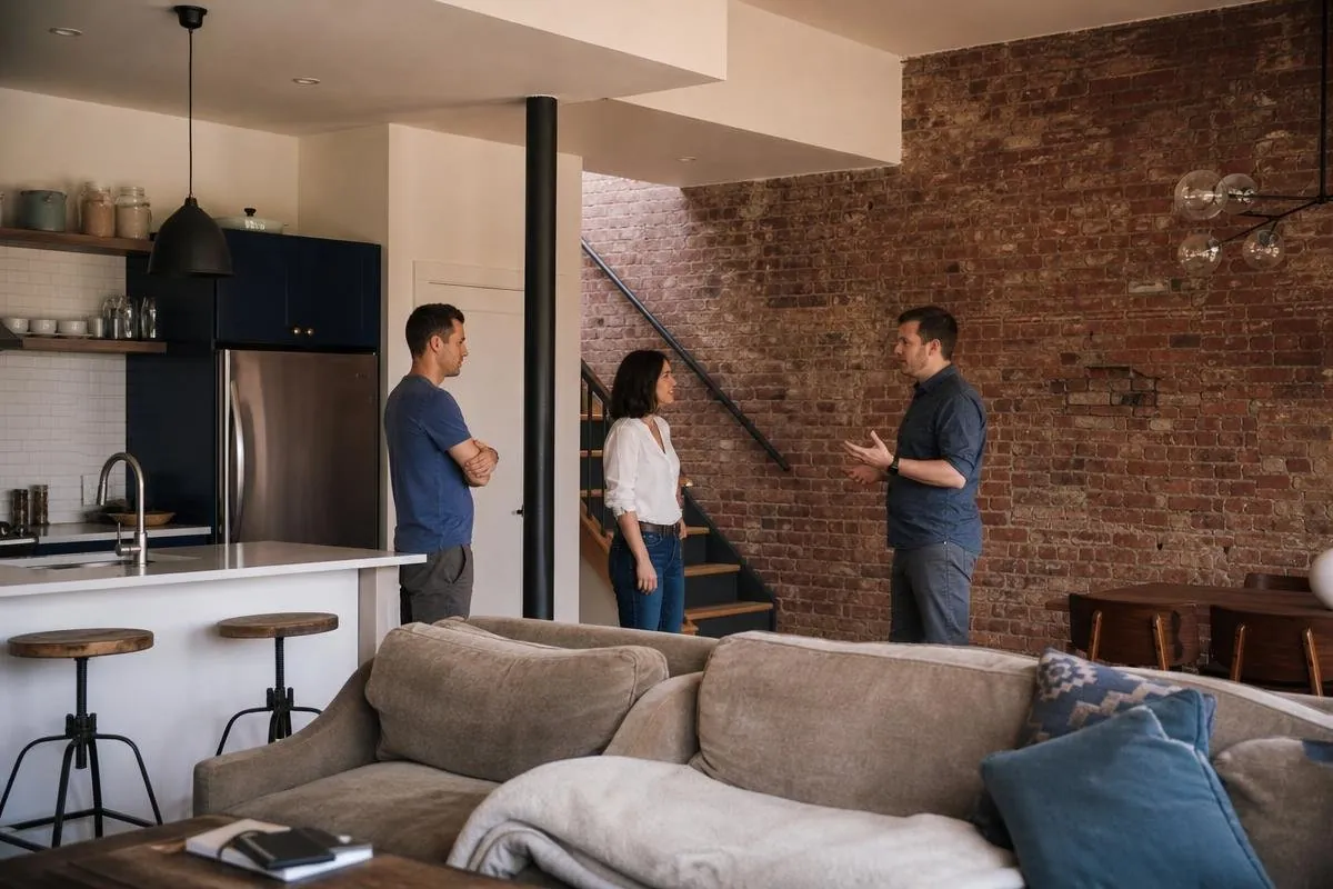 Apartment renovation NYC consultation with owners reviewing an itemized estimate in Brooklyn