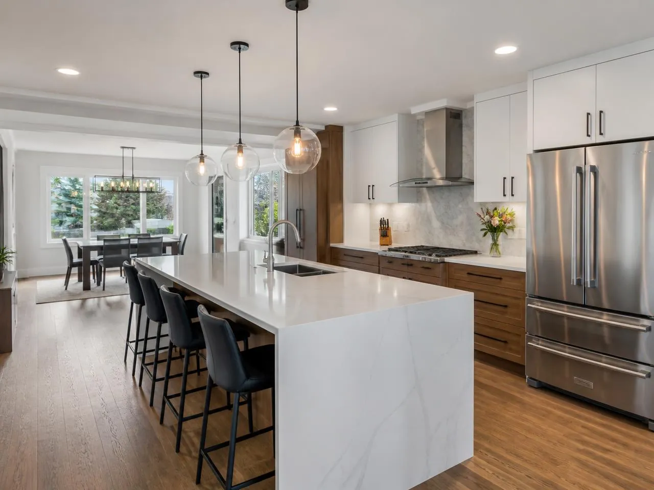 Staten Island kitchen remodel by Melani General Contractor with quartz island and open-concept layout