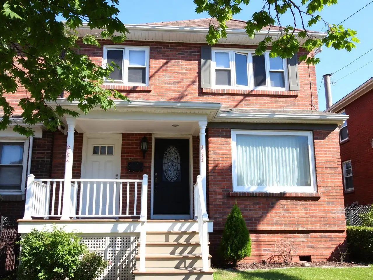 Single-family house renovation NYC exterior with new siding, trim and porch in Staten Island